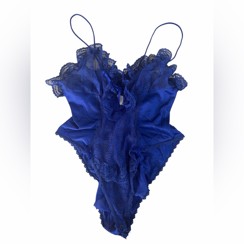 Vintage‎ blue ruffle lace bodysuit - Picture 1 of 4